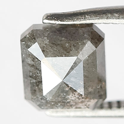 Loose 1.78 CT Gray Black Asscher Cut Diamond, Natural Salt and Pepper Ethical Diamond for Ring Making