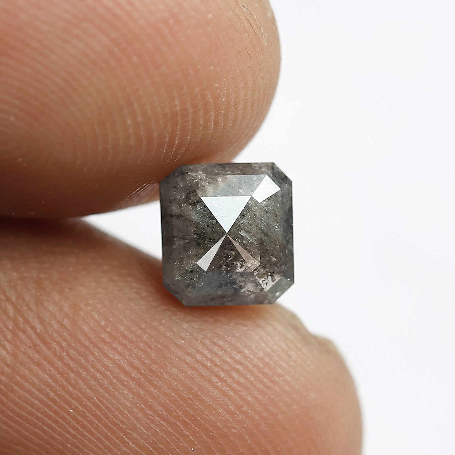 Loose 1.78 CT Gray Black Asscher Cut Diamond, Natural Salt and Pepper Ethical Diamond for Ring Making