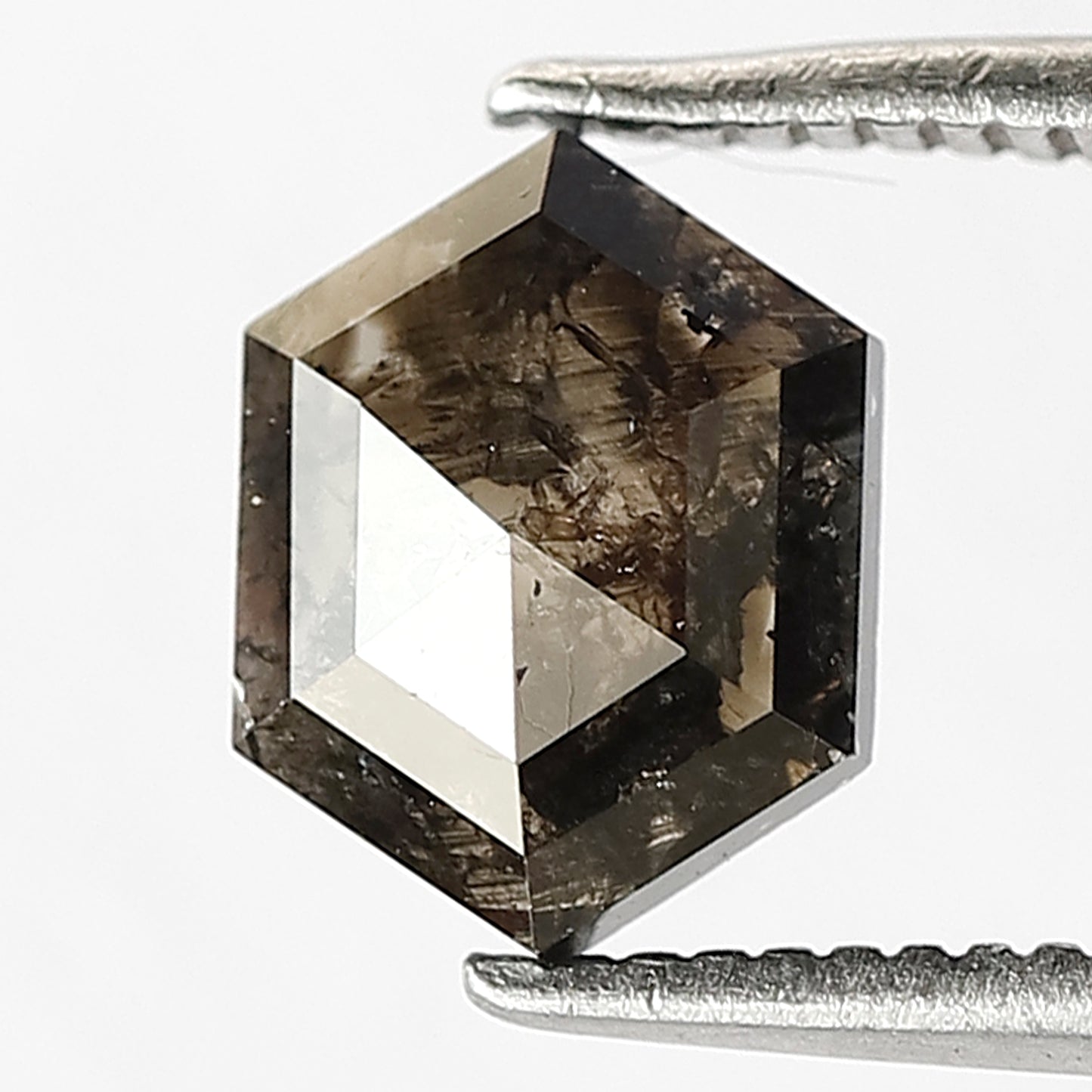 0.95 CT Hexagon Shape Salt and Pepper Loose Diamond, Natural Dark Brown Earth Mined Diamond for Promise Ring