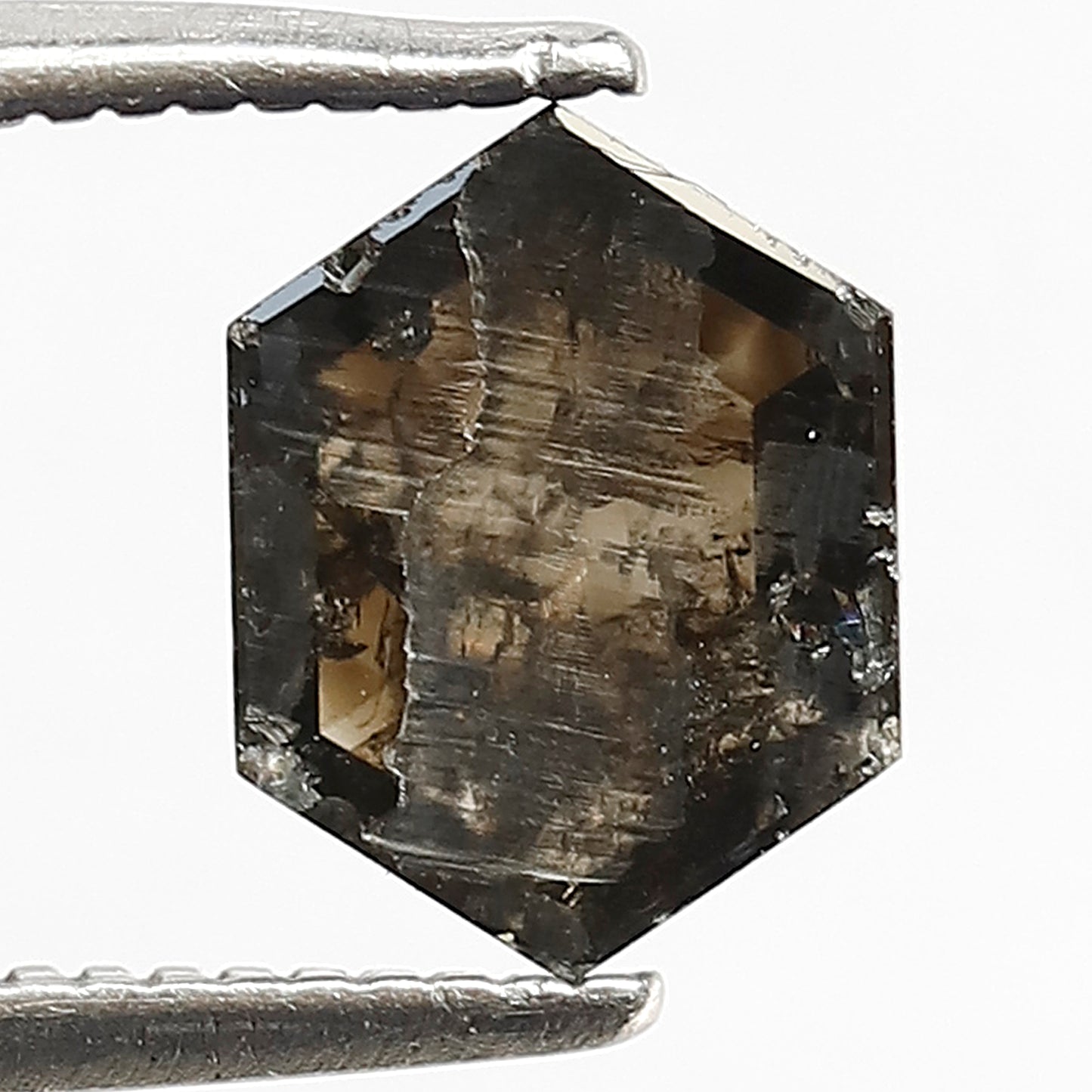 0.95 CT Hexagon Shape Salt and Pepper Loose Diamond, Natural Dark Brown Earth Mined Diamond for Promise Ring
