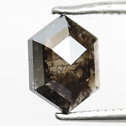 0.95 CT Hexagon Shape Salt and Pepper Loose Diamond, Natural Dark Brown Earth Mined Diamond for Promise Ring