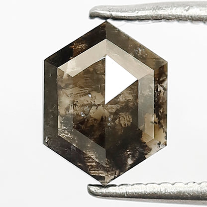 0.95 CT Hexagon Shape Salt and Pepper Loose Diamond, Natural Dark Brown Earth Mined Diamond for Promise Ring