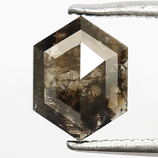 0.95 CT Hexagon Shape Salt and Pepper Loose Diamond, Natural Dark Brown Earth Mined Diamond for Promise Ring