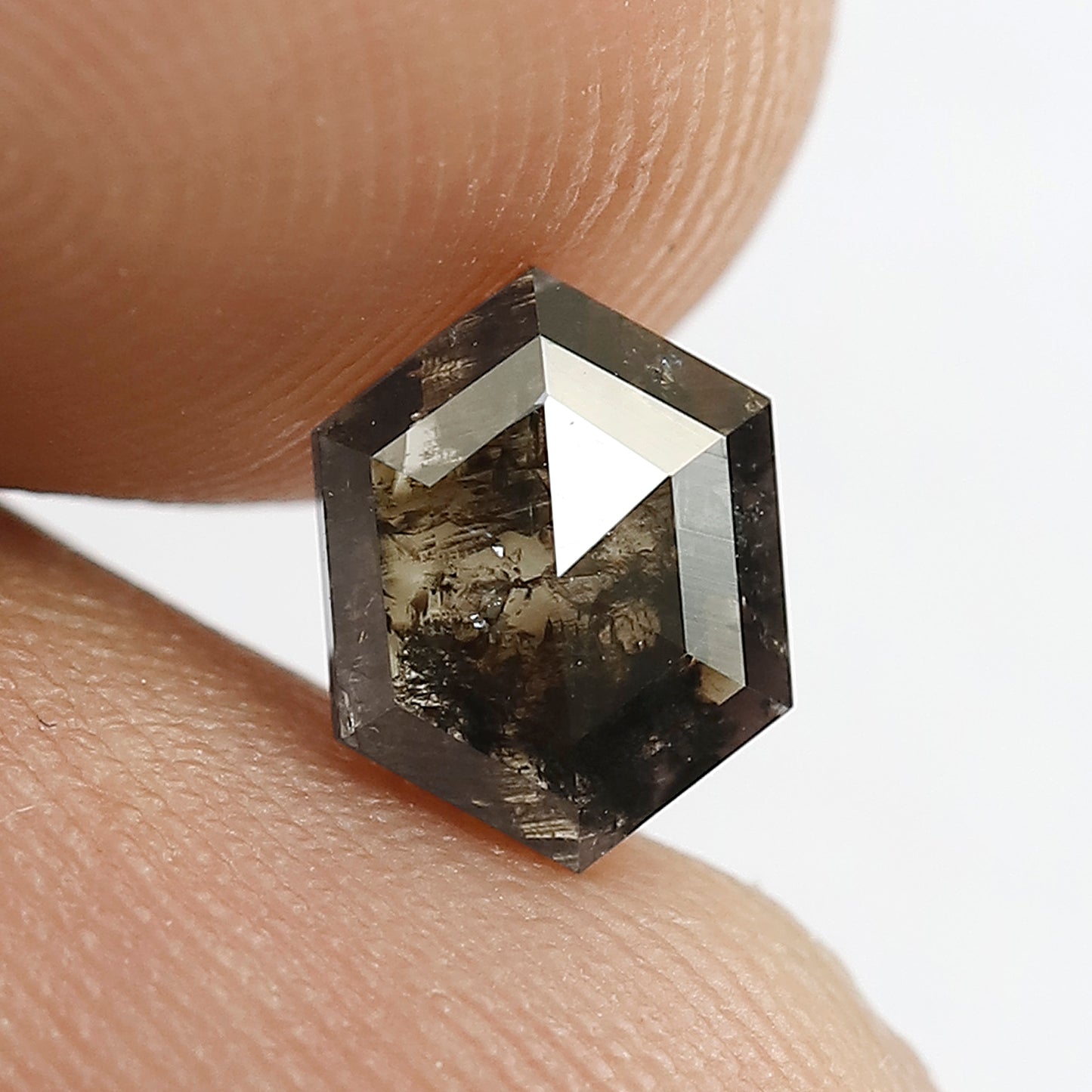 0.95 CT Hexagon Shape Salt and Pepper Loose Diamond, Natural Dark Brown Earth Mined Diamond for Promise Ring