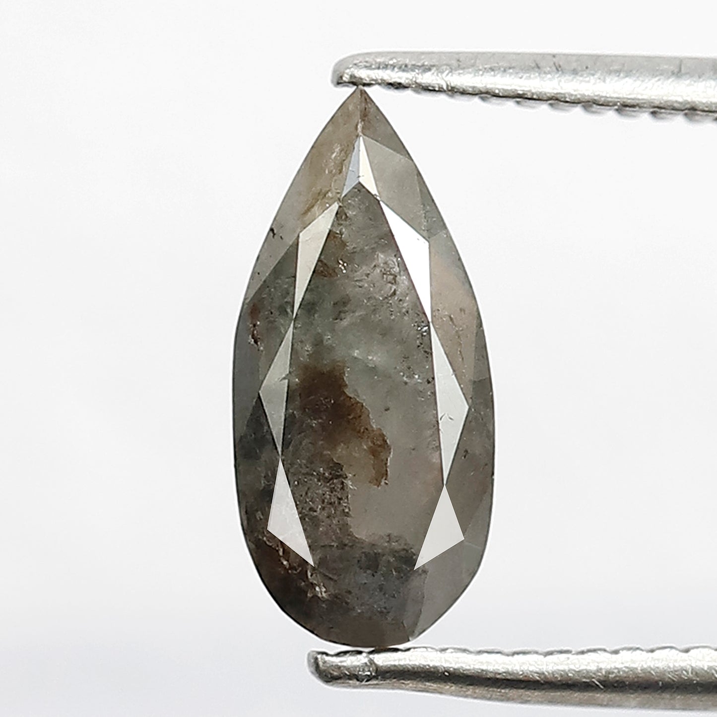 1.45 CT Pear Shape Conflict Free Diamond, 10.30 mm Natural Gray Black Salt and Pepper Diamond For Engagement Ring