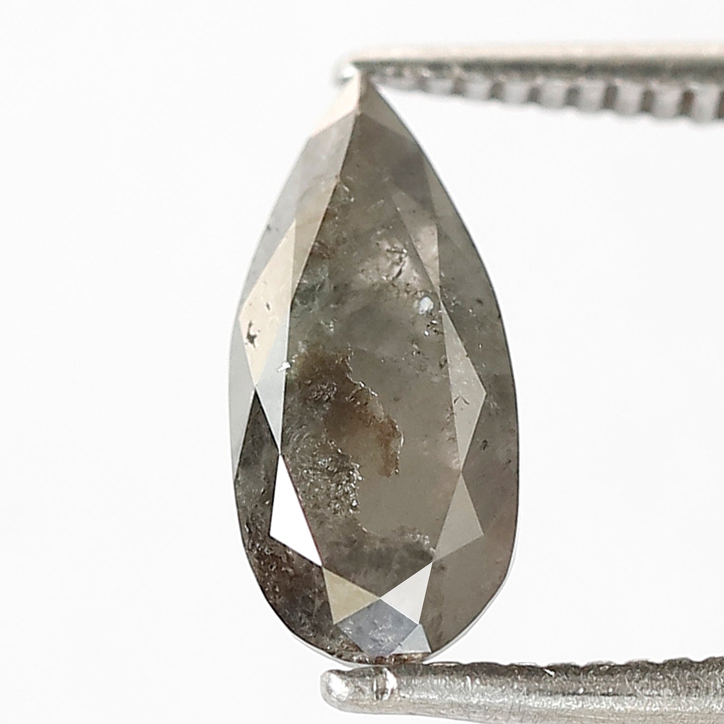 1.45 CT Pear Shape Conflict Free Diamond, 10.30 mm Natural Gray Black Salt and Pepper Diamond For Engagement Ring