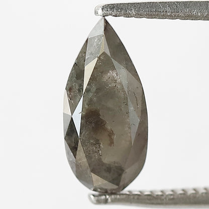 1.45 CT Pear Shape Conflict Free Diamond, 10.30 mm Natural Gray Black Salt and Pepper Diamond For Engagement Ring