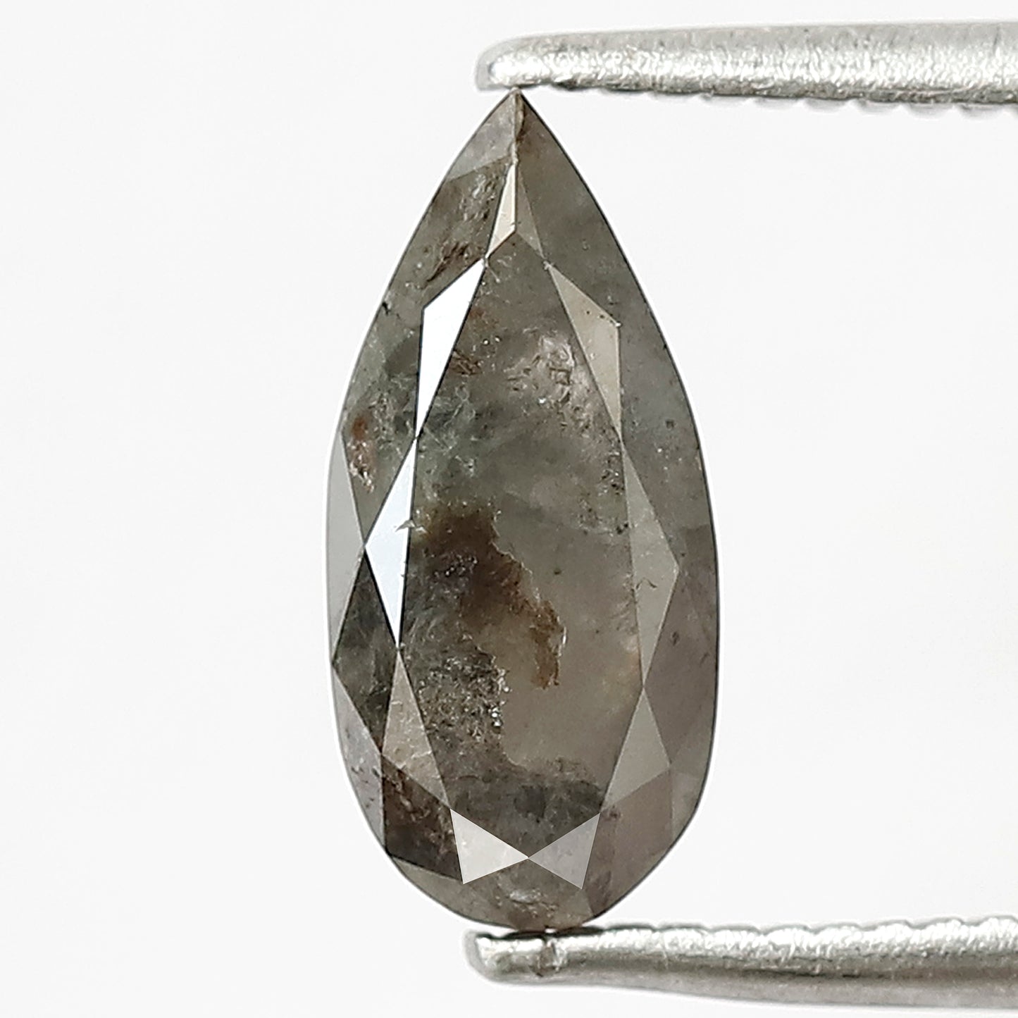 1.45 CT Pear Shape Conflict Free Diamond, 10.30 mm Natural Gray Black Salt and Pepper Diamond For Engagement Ring