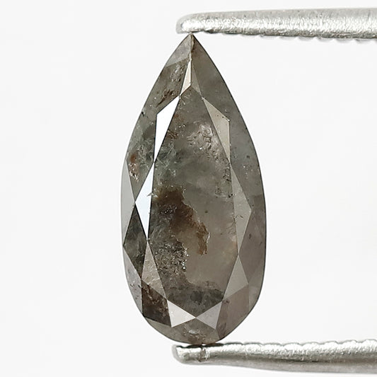 1.45 CT Pear Shape Conflict Free Diamond, 10.30 mm Natural Gray Black Salt and Pepper Diamond For Engagement Ring