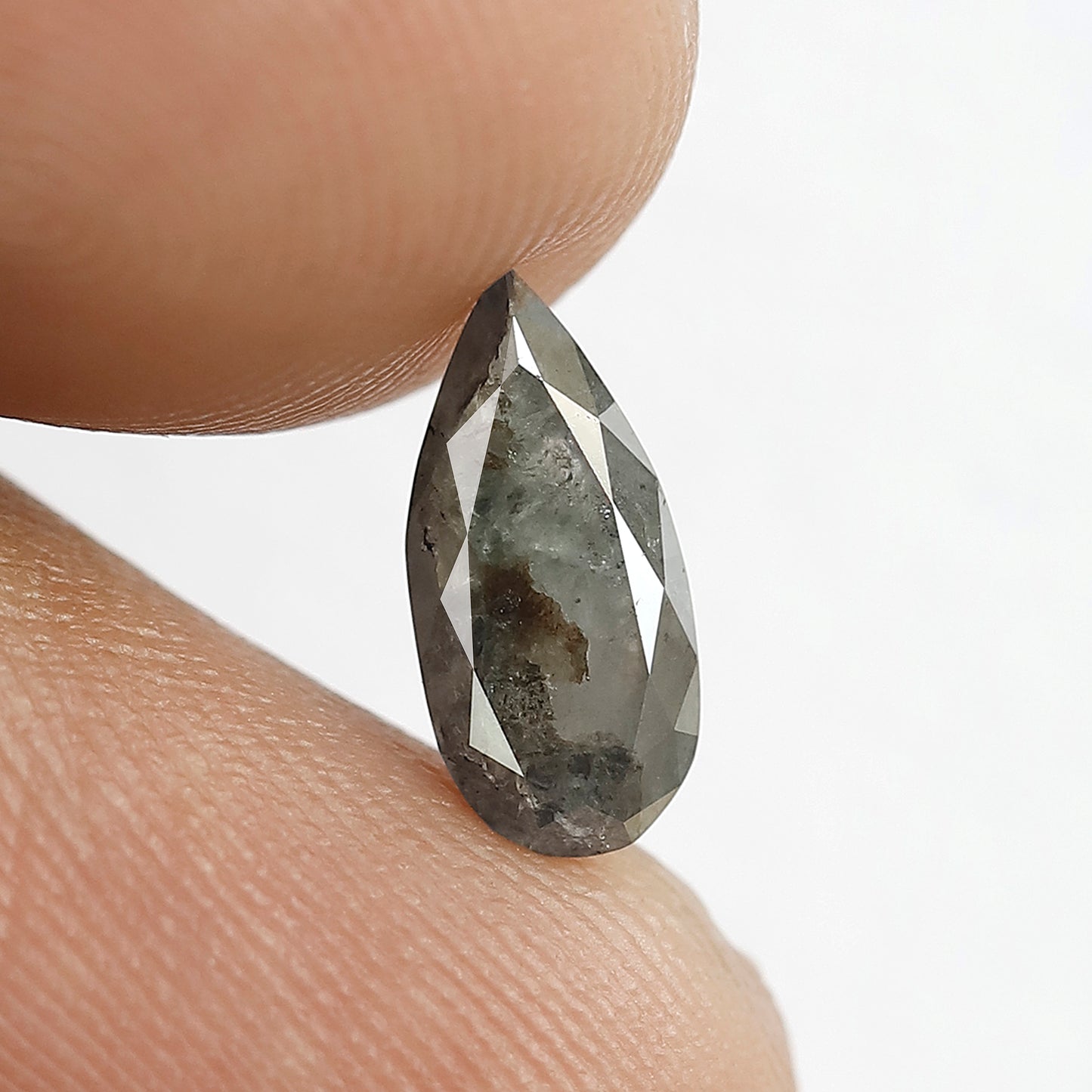 1.45 CT Pear Shape Conflict Free Diamond, 10.30 mm Natural Gray Black Salt and Pepper Diamond For Engagement Ring