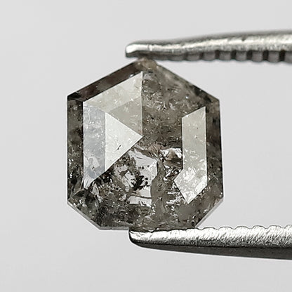 0.87 ct Antique Geometric Shape salt and Pepper Rose Cut natural grey color Diamond for Unique geometric Ring