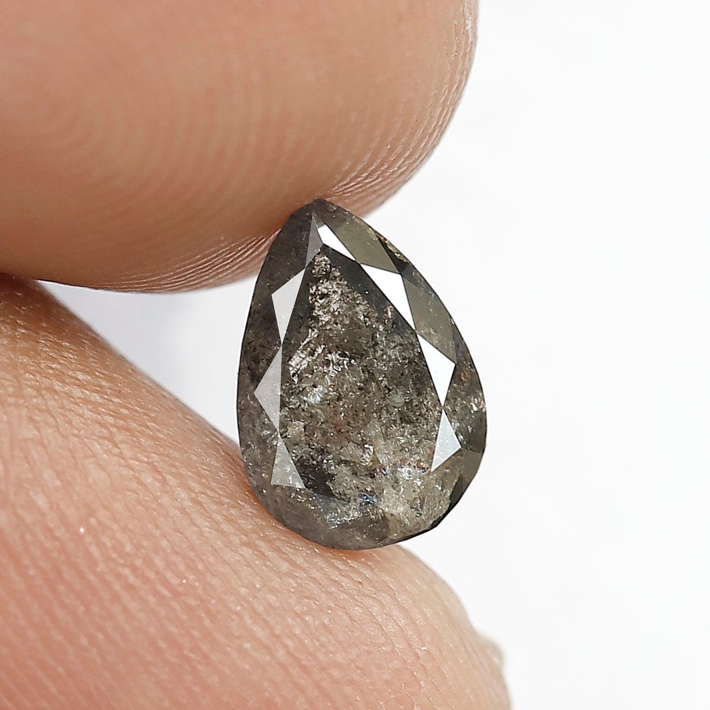 1.18 CT Translucent Pear Shape Gray Black Diamond, Natural Salt and Pepper Loose Diamond for Promise Ring