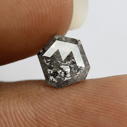 0.87 ct Antique Geometric Shape salt and Pepper Rose Cut natural grey color Diamond for Unique geometric Ring