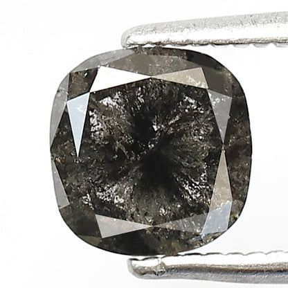 1.23 CT Cushion cut Salt and Pepper Loose Diamond, Natural Gray Black Ethical Diamond For Bridal Ring and Jewelry