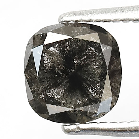 1.23 CT Cushion cut Salt and Pepper Loose Diamond, Natural Gray Black Ethical Diamond For Bridal Ring and Jewelry