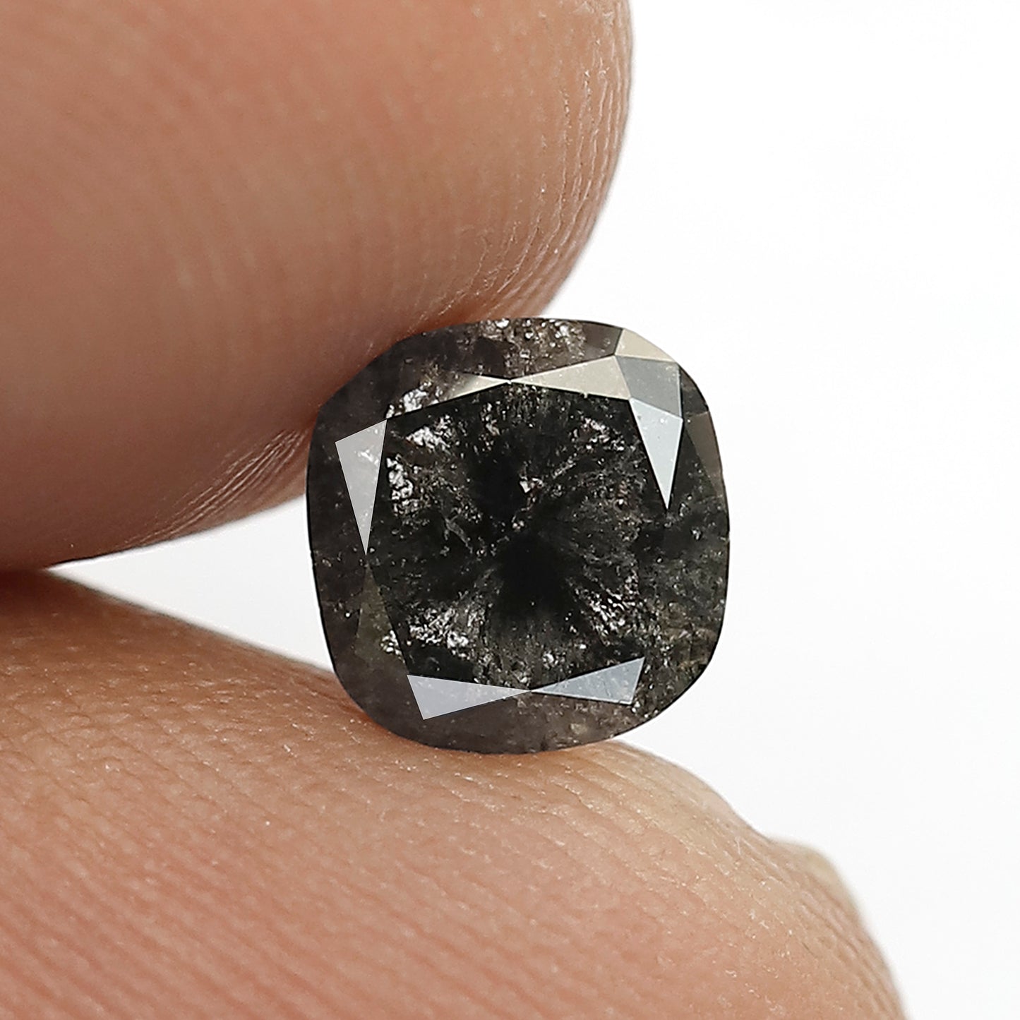 1.23 CT Cushion cut Salt and Pepper Loose Diamond, Natural Gray Black Ethical Diamond For Bridal Ring and Jewelry
