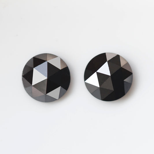 1.92 Ct Natural Treated Black Diamonds, Round Matching Pair Loose Diamonds for Earrings Making