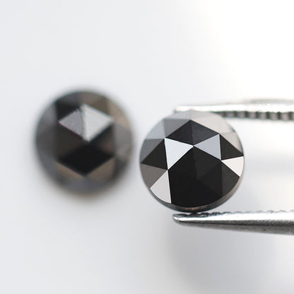 1.92 Ct Natural Treated Black Diamonds, Round Matching Pair Loose Diamonds for Earrings Making