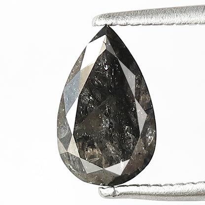 1.09 CT Pear Shape Gray Black Loose Diamond, 9.00 x 5.50 mm Natural Salt and Pepper Diamond for Engagement Jewelry