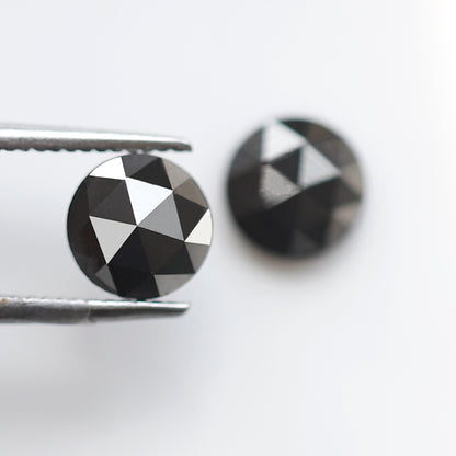 1.92 Ct Natural Treated Black Diamonds, Round Matching Pair Loose Diamonds for Earrings Making