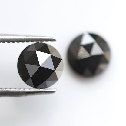 1.92 Ct Natural Treated Black Diamonds, Round Matching Pair Loose Diamonds for Earrings Making