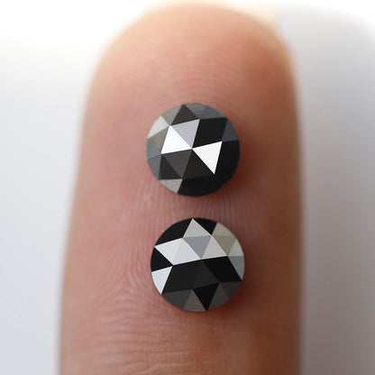 1.92 Ct Natural Treated Black Diamonds, Round Matching Pair Loose Diamonds for Earrings Making