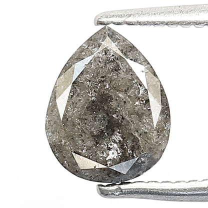 1.09 CT Pear Shape Salt and Pepper Loose Diamond, 7.40 mm Natural Gray Black Earth Mined Diamond For Custom Jewelry
