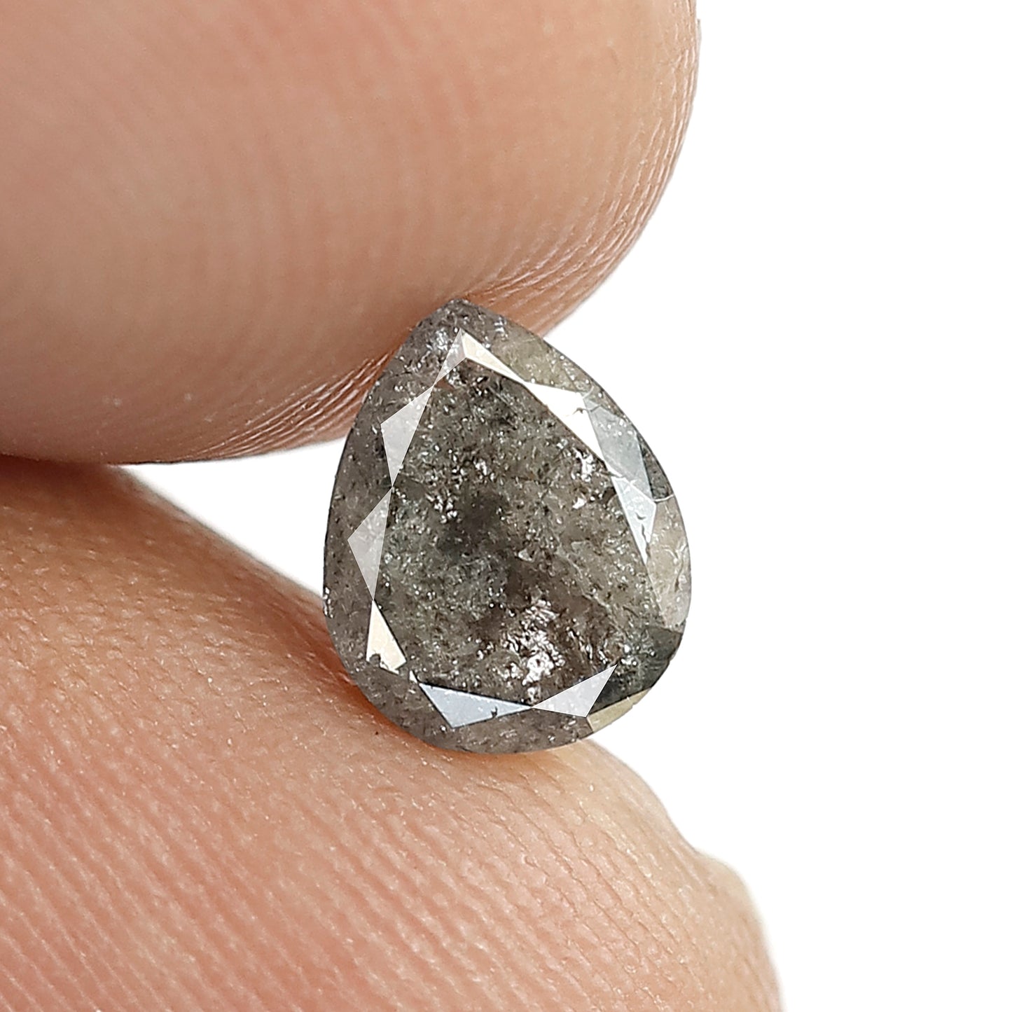 1.09 CT Pear Shape Salt and Pepper Loose Diamond, 7.40 mm Natural Gray Black Earth Mined Diamond For Custom Jewelry