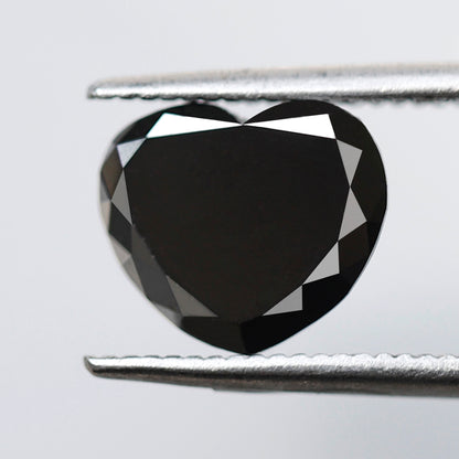 1.78 Ct Natural Treated Black Diamond, Heart Cut 7.70 mm Loose Diamond for Engagement Proposal Ring