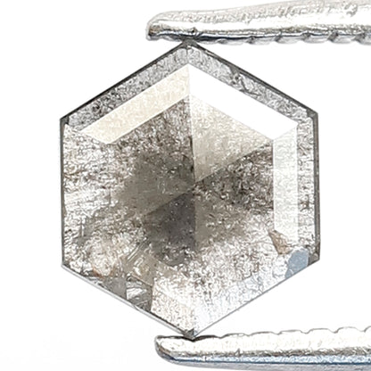 0.59 CT Hexagon Shape Salt and Pepper Diamond, Natural Gray Black Loose Ethical Diamond For Custom Pendant and Ring