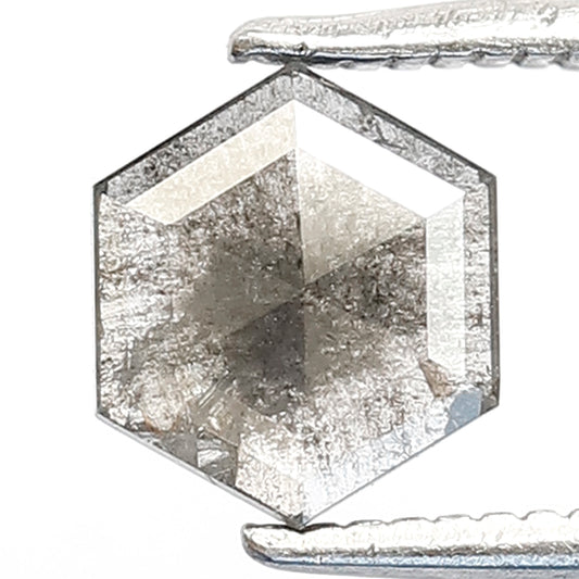 0.59 CT Hexagon Shape Salt and Pepper Diamond, Natural Gray Black Loose Ethical Diamond For Custom Pendant and Ring