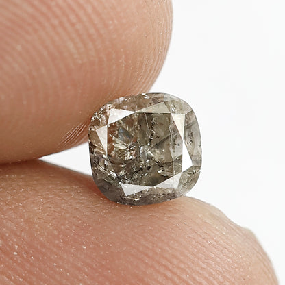 0.88 CT Cushion cut Salt and Pepper Loose Diamond, 5.80 x 5.80 mm Natural Brownish Earth Mined Diamond For Women Rings
