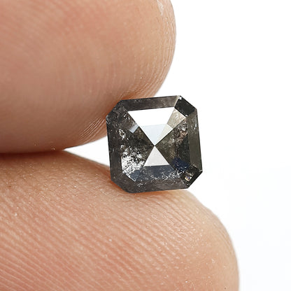 0.90 CT Asscher cut Salt and Pepper Earth Mined Diamond, Loose Natural Gray Black Diamond For Anniversary Ring