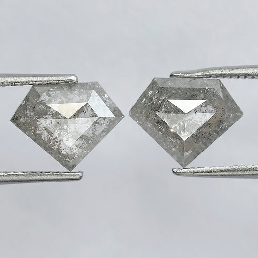 2.99 CT Pair Of Perfect Diamond Shape 8 MM Grey Black Fully Polished Flat Back Salt and Pepper Diamond Ideal For Making Stud Earrings