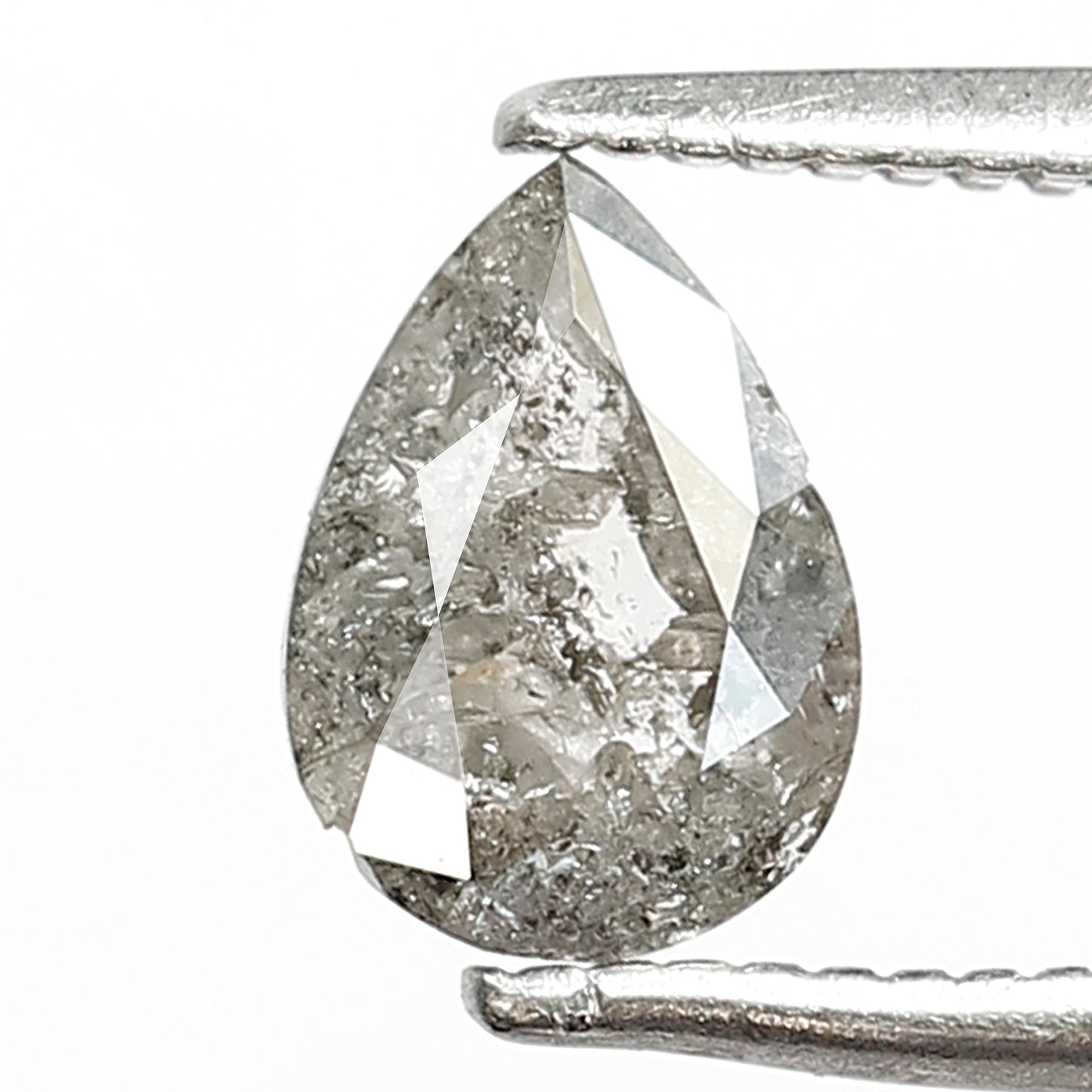 0.76 CT Translucent Pear Shape Natural Diamond, 7.00 x 5.00 mm Gray Black Salt and Pepper Diamond