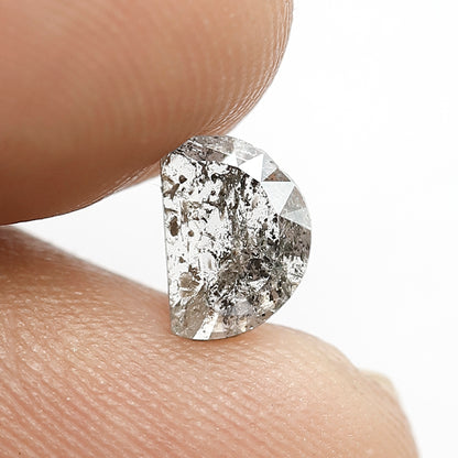 0.53 Ct Half Moon Salt and Pepper Diamond | Natural Gray Black Translucent Diamond | Conflict Free Stone for Custom Jewelry