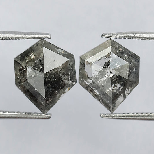 3.72 CT Unique Pair of Geometric Shape Natural Grayish Black Earth Mined Loose Salt and Pepper Diamond Perfect For Making Vintage Jewelry