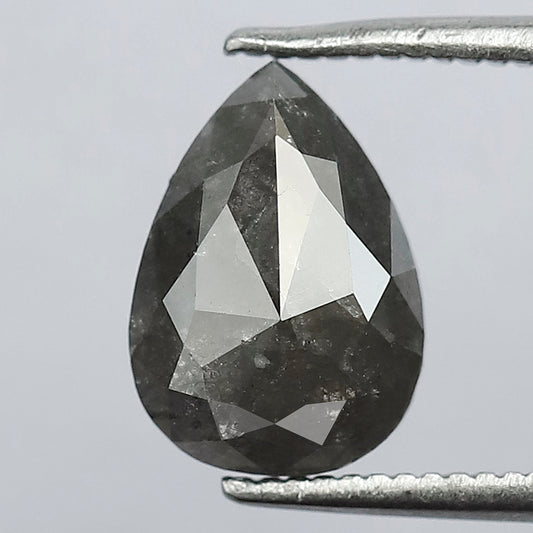 10 MM Stunning Natural Grey Black Color Diamond Half Cut Flat Back 1.66 CT Pear Shape Loose Salt and Pepper Diamond Engagement Ring