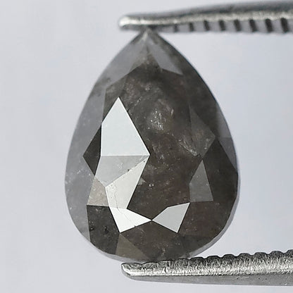 10 MM Stunning Natural Grey Black Color Diamond Half Cut Flat Back 1.66 CT Pear Shape Loose Salt and Pepper Diamond Engagement Ring