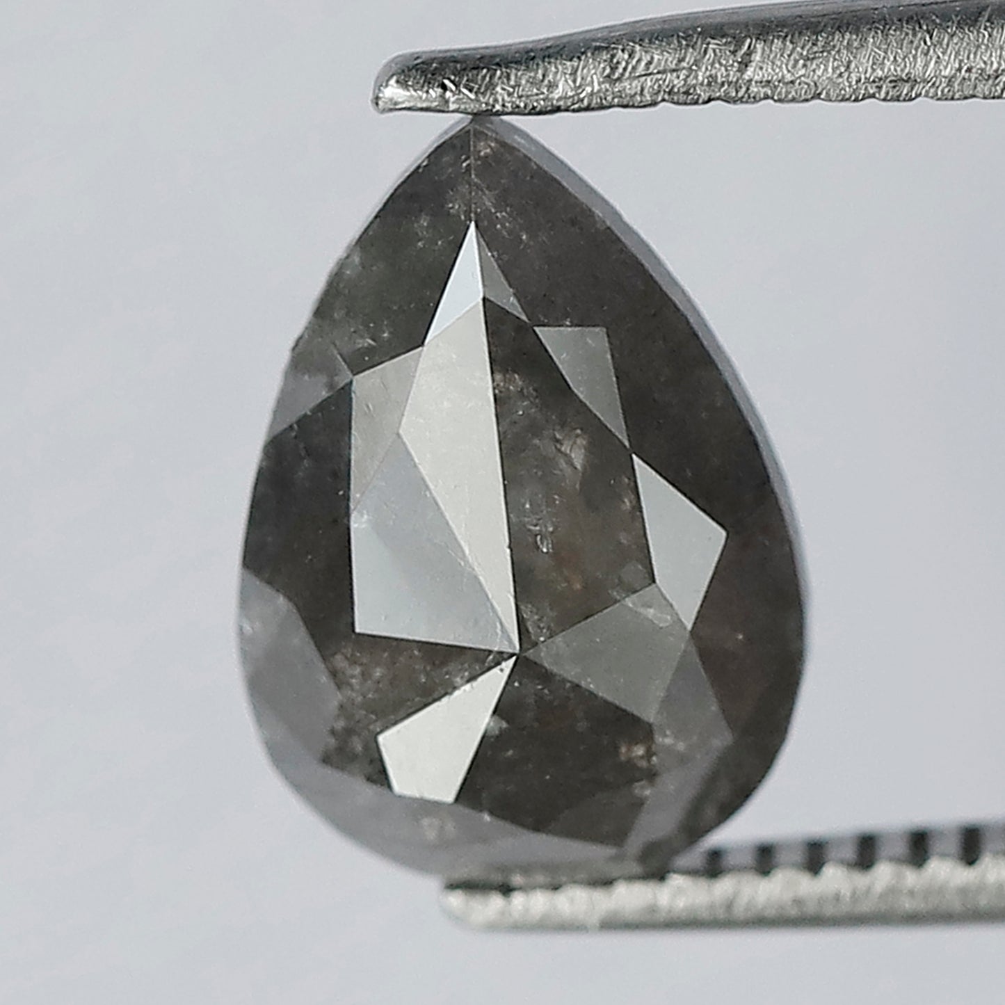 10 MM Stunning Natural Grey Black Color Diamond Half Cut Flat Back 1.66 CT Pear Shape Loose Salt and Pepper Diamond Engagement Ring