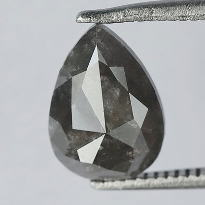 10 MM Stunning Natural Grey Black Color Diamond Half Cut Flat Back 1.66 CT Pear Shape Loose Salt and Pepper Diamond Engagement Ring