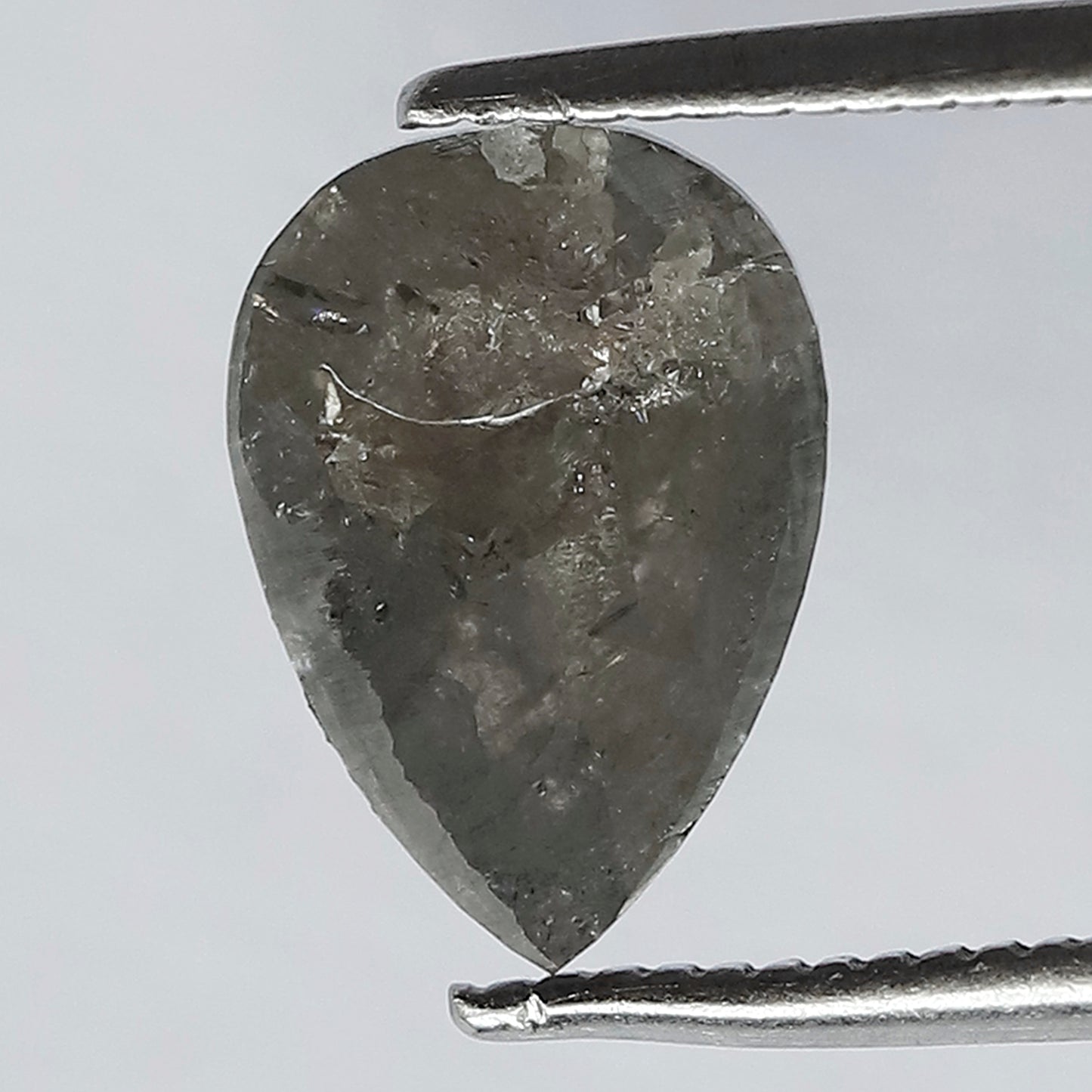 10 MM Stunning Natural Grey Black Color Diamond Half Cut Flat Back 1.66 CT Pear Shape Loose Salt and Pepper Diamond Engagement Ring