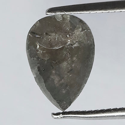 10 MM Stunning Natural Grey Black Color Diamond Half Cut Flat Back 1.66 CT Pear Shape Loose Salt and Pepper Diamond Engagement Ring