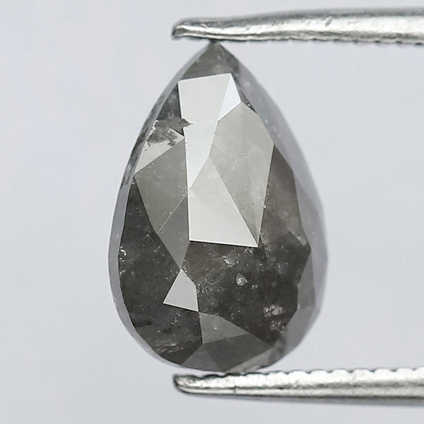 10 MM Stunning Natural Grey Black Color Diamond Half Cut Flat Back 1.66 CT Pear Shape Loose Salt and Pepper Diamond Engagement Ring