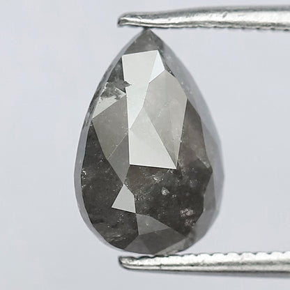 10 MM Stunning Natural Grey Black Color Diamond Half Cut Flat Back 1.66 CT Pear Shape Loose Salt and Pepper Diamond Engagement Ring