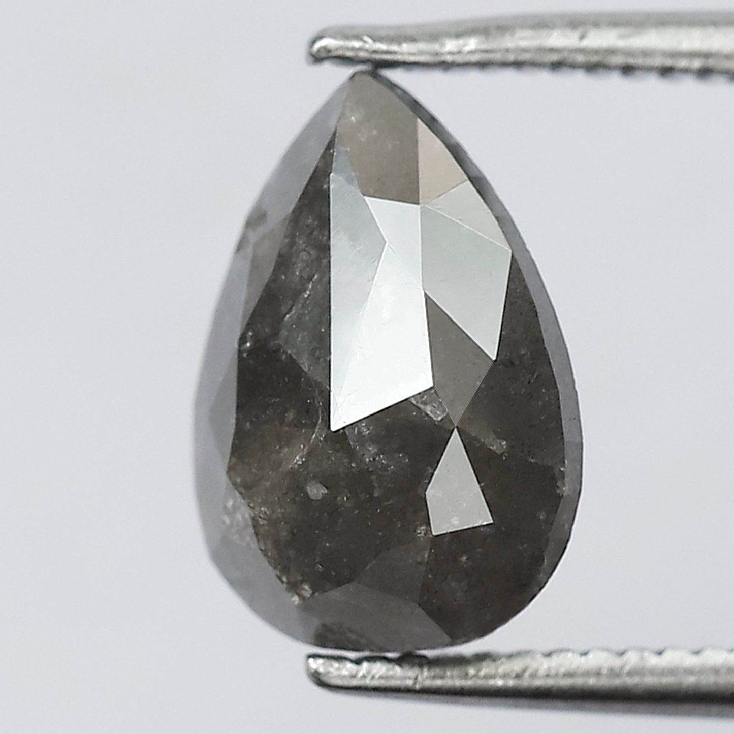 10 MM Stunning Natural Grey Black Color Diamond Half Cut Flat Back 1.66 CT Pear Shape Loose Salt and Pepper Diamond Engagement Ring