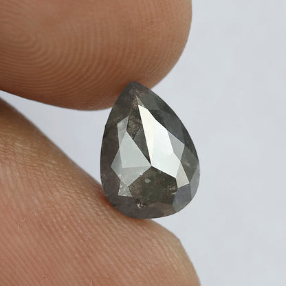 10 MM Stunning Natural Grey Black Color Diamond Half Cut Flat Back 1.66 CT Pear Shape Loose Salt and Pepper Diamond Engagement Ring