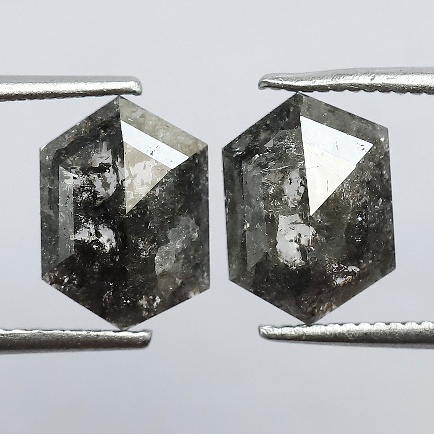 2.90 CT Stunning Pair of Elongated Hexagon Shape Polished Grey Black Natural Salt and Pepper Diamond Made for Body Piercing Jewelry