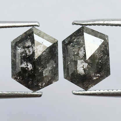 2.90 CT Stunning Pair of Elongated Hexagon Shape Polished Grey Black Natural Salt and Pepper Diamond Made for Body Piercing Jewelry