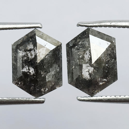 2.90 CT Stunning Pair of Elongated Hexagon Shape Polished Grey Black Natural Salt and Pepper Diamond Made for Body Piercing Jewelry